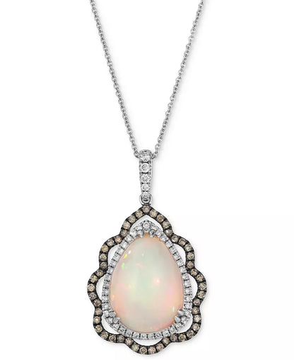 Stunning 14K Strawberry Gold Pendant Necklace with Neopolitan Opal, Nude & Chocolate Diamonds - 20" Length
