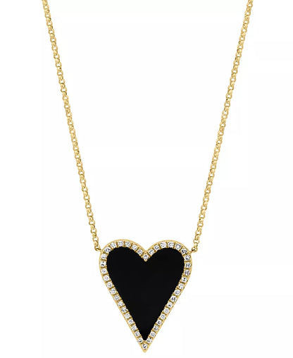 Stunning EFFY® Heart Halo Pendant Necklace with Onyx & Diamonds in 14K Gold - Adjustable 16" + 2" Extender