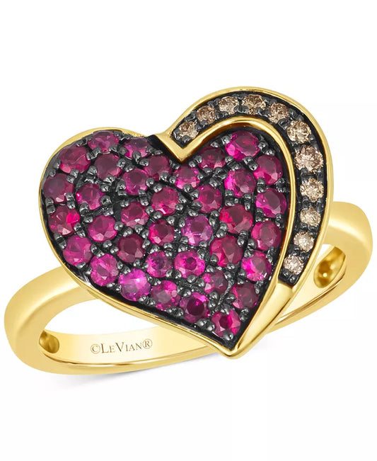 Indulge in Elegance: GODIVA X ® Heart Ring with Passion Ruby & Chocolate Diamond in 14K Gold