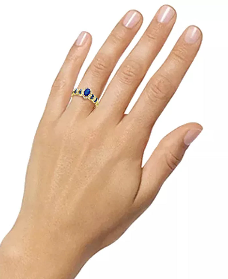 Stunning 1 Ct. Sapphire & 1/8 Ct. Diamond Ring in 14K Gold - Also Available in Emerald & Ruby
