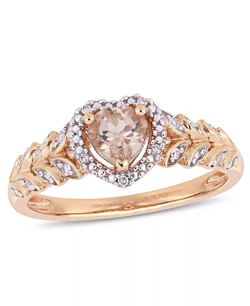 Stunning Morganite and Diamond Halo Heart Ring in 10K Rose Gold - 1/2 Ct. T.W.