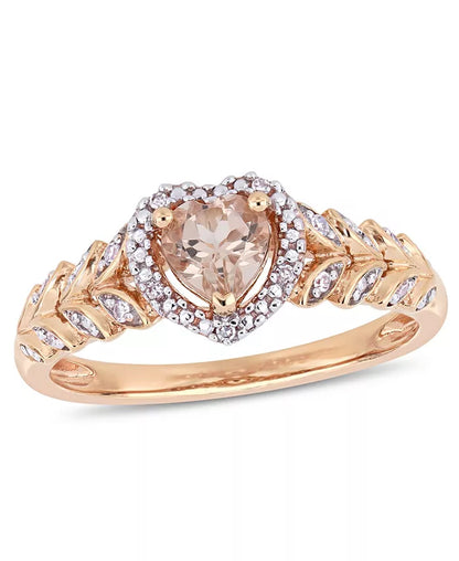 Stunning Morganite and Diamond Halo Heart Ring in 10K Rose Gold - 1/2 Ct. T.W.