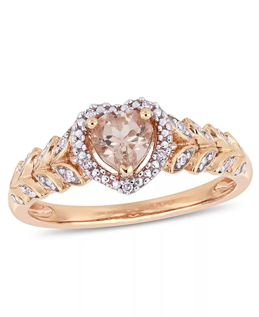 Stunning Morganite and Diamond Halo Heart Ring in 10K Rose Gold - 1/2 Ct. T.W.
