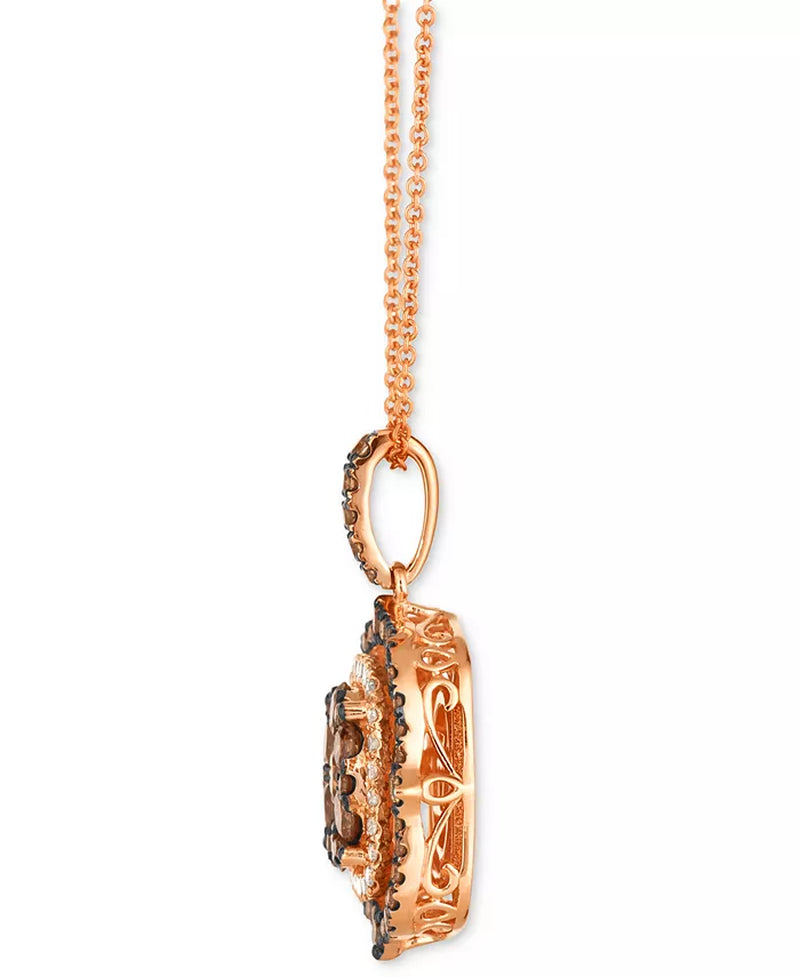 Stunning Chocolate & Nude Diamond Halo Cluster Pendant Necklace - 1-1/3 Ct. T.W. - Adjustable 20" Elegance