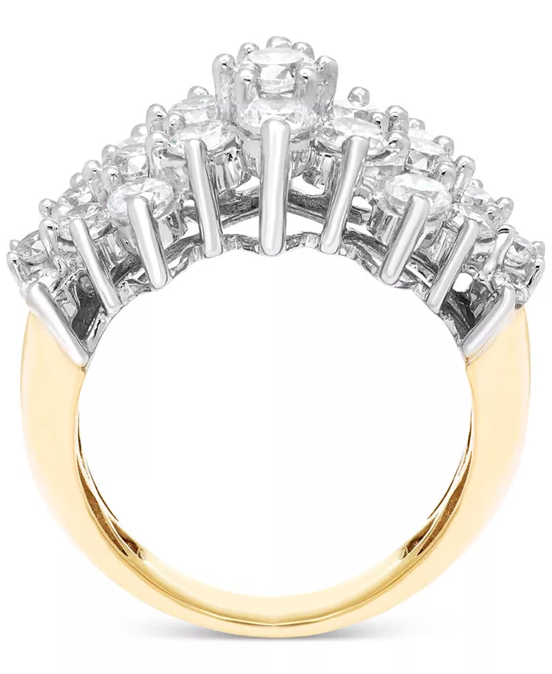 Stunning 2 Ct. T.W. Diamond Horizontal Cluster Ring in Luxurious 14K Gold
