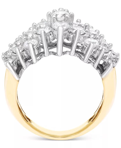 Stunning 2 Ct. T.W. Diamond Horizontal Cluster Ring in Luxurious 14K Gold