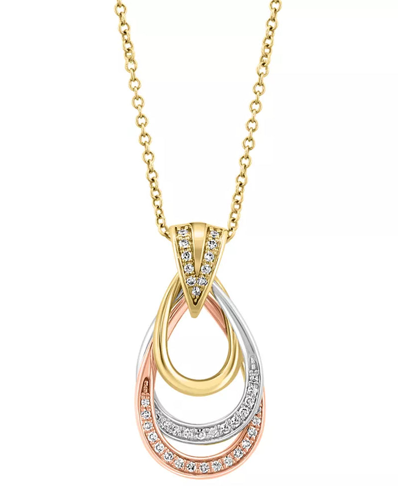 Stunning EFFY® 14K Tricolor Gold Diamond Interlocking Open Drop Pendant Necklace (1/6 Ct. T.W.)
