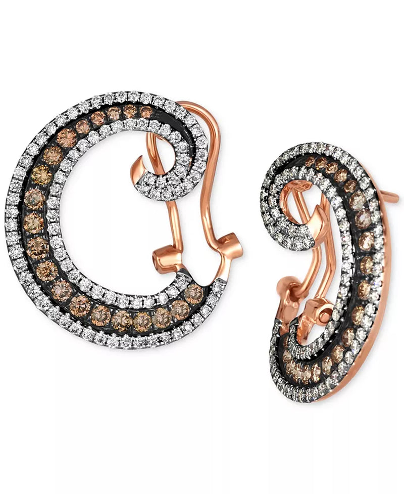 Chocolatier® 14K Rose Gold Chocolate & Vanilla Diamond Spiral Hoop Earrings - 1.38 Ct. T.W.