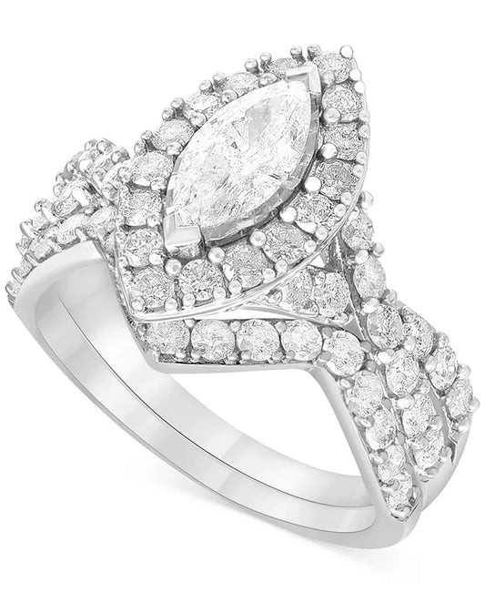Stunning 2 Ct. T.W. Diamond Marquise Bridal Set in Elegant 14K White Gold