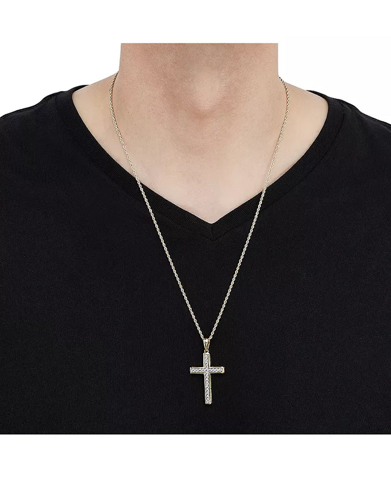 Exquisite Men's 22" Lab Grown Diamond Cross Pendant Necklace in 10K Gold & White Gold - 1 Ct. T.W.