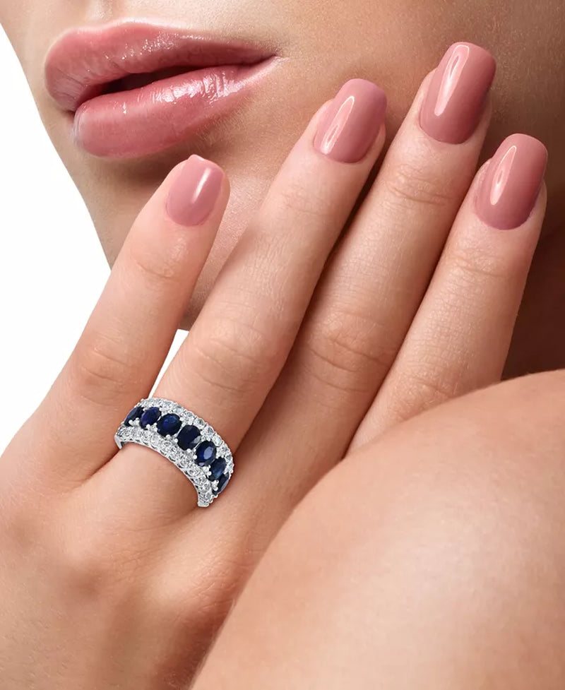 Stunning EFFY® 3.5 Ct. Blue & White Sapphire Ring with Diamond Accents in 14K White Gold - Available in Emerald and Pink Sapphire