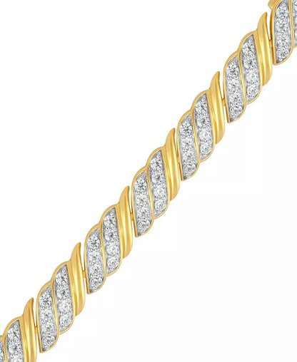 Stunning 3 Ct. T.W. Diamond Diagonal Row Link Bracelet in Luxurious 10K Gold