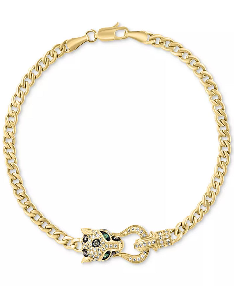 Stunning EFFY® 14K Gold Panther Head Link Bracelet with Multicolor Diamonds & Emeralds - 1/2 Ct. T.W.