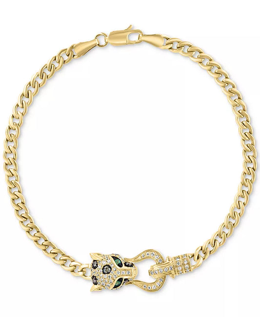 Stunning EFFY® 14K Gold Panther Head Link Bracelet with Multicolor Diamonds & Emeralds - 1/2 Ct. T.W.