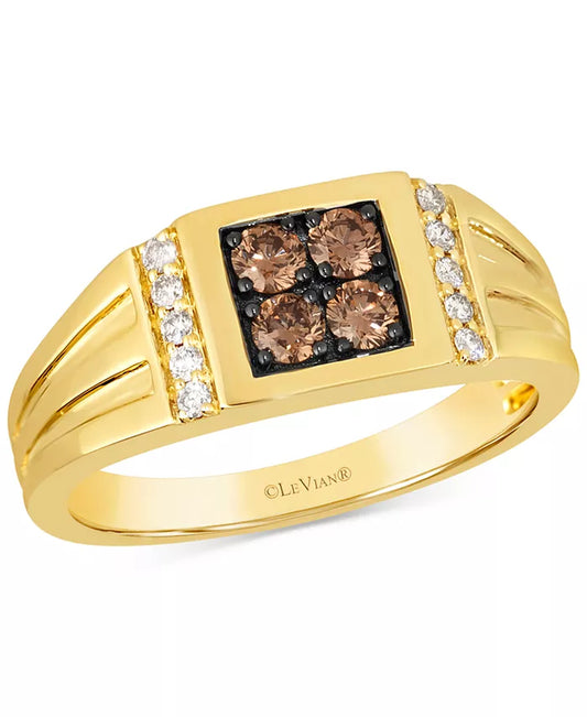 Exquisite 14K Gold Men's Chocolate & Nude Diamond Ring - 1/2 Ct. T.W.