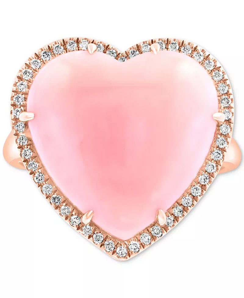Stunning EFFY® 14K Rose Gold Heart Ring with Pink Opal & Sparkling Diamonds - 10.9 Ct. T.W.