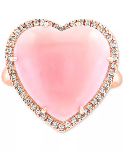 Stunning EFFY® 14K Rose Gold Heart Ring with Pink Opal & Sparkling Diamonds - 10.9 Ct. T.W.