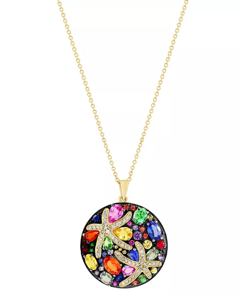 Stunning EFFY® 14K Gold Starfish Pendant Necklace with Multicolor Sapphires and Diamonds - 5-3/8 Ct. T.W.