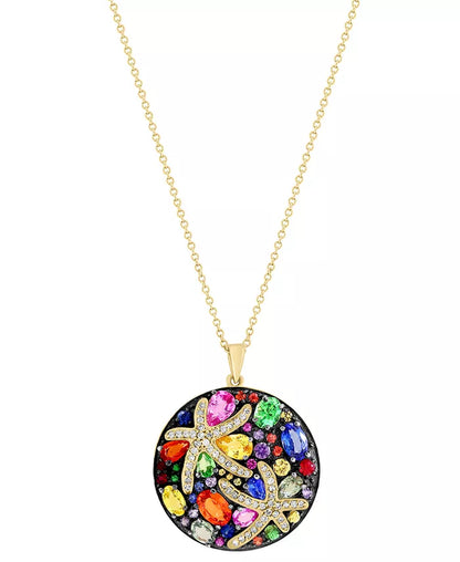 Stunning EFFY® 14K Gold Starfish Pendant Necklace with Multicolor Sapphires and Diamonds - 5-3/8 Ct. T.W.