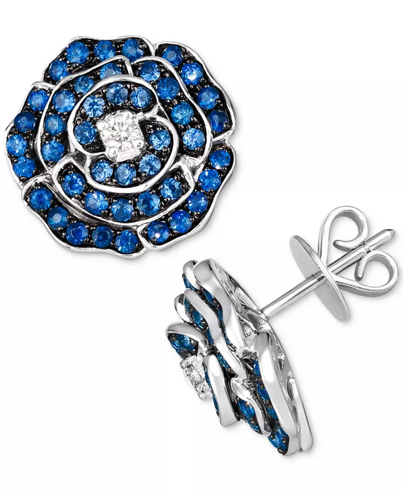 Stunning 14K White Gold Flower Stud Earrings with Denim Ombré and Nude Diamonds - 1.6 Ct. T.W.