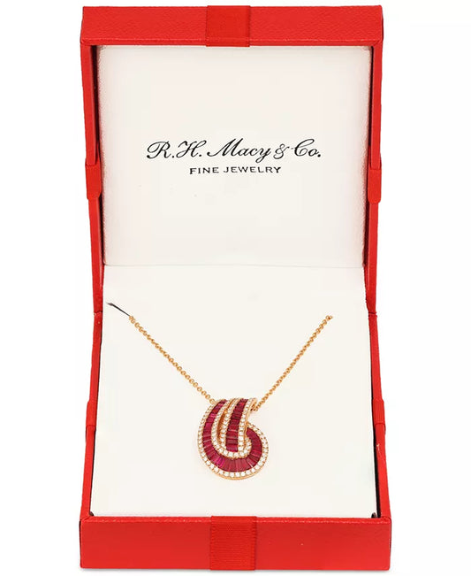 Stunning EFFY® 14K Rose Gold Ruby & Diamond Swirl Pendant Necklace - 2-1/3 Ct. T.W. Ruby & 3/8 Ct. T.W. Diamond
