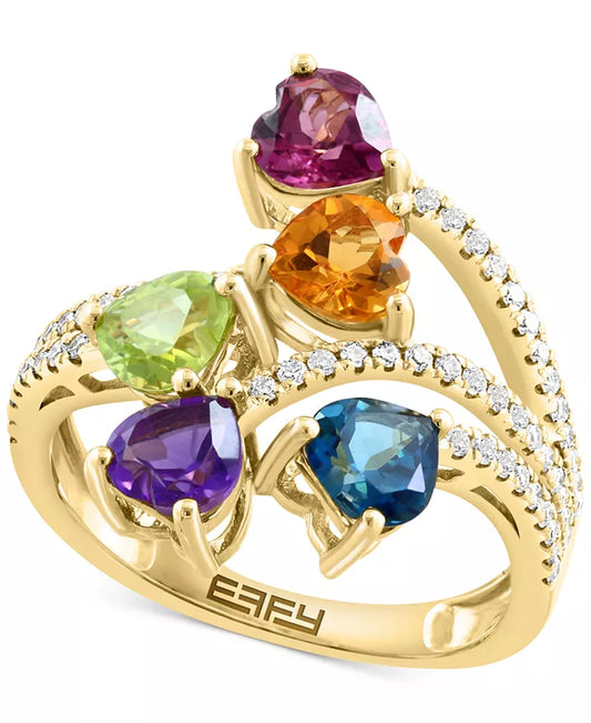 Stunning EFFY® Heart Statement Ring with Multi Gemstones & Diamonds in 14K Gold - 2-1/3 Ct. T.W.