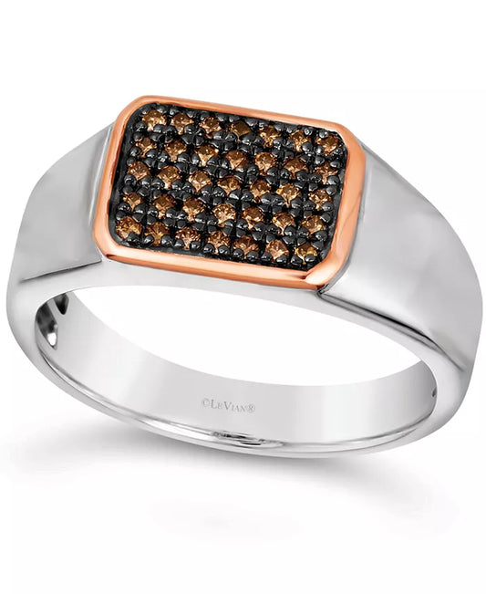 Stunning Men's Diamond Ring (1/3 Ct. T.W.) in Luxurious Sterling Silver & 14K Rose Gold