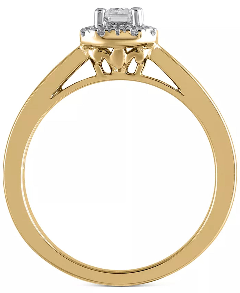 Stunning 1/2 Ct. T.W. Diamond Emerald-Cut Halo Engagement Ring in Luxurious 14K Gold