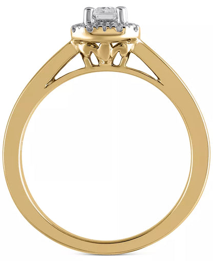 Stunning 1/2 Ct. T.W. Diamond Emerald-Cut Halo Engagement Ring in Luxurious 14K Gold