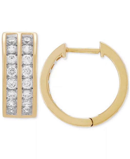 Stunning 10K Gold Men's Lab Grown Diamond Channel-Set Small Hoop Earrings (1 Ct. T.W.) - 15mm