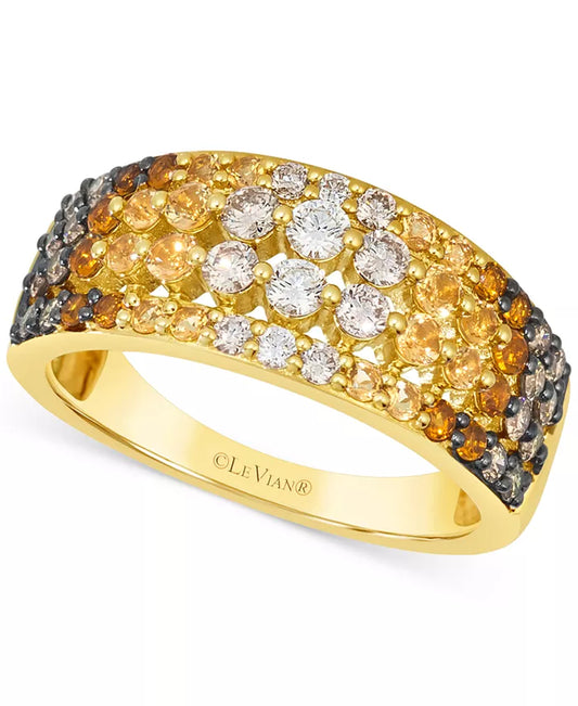Stunning Desert Ombre™ Citrine & Diamond Four Row Statement Ring in 14K Gold - 1/2 Ct. T.W. Citrine & 5/8 Ct. T.W. Diamonds