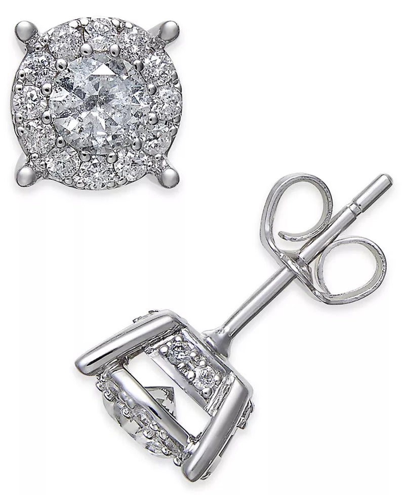 Stunning 1 Ct. Diamond Halo Two-Level Stud Earrings in 14K Gold - Choose White, Yellow, or Rose!