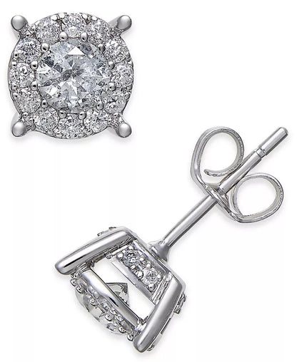 Stunning 1 Ct. Diamond Halo Two-Level Stud Earrings in 14K Gold - Choose White, Yellow, or Rose!