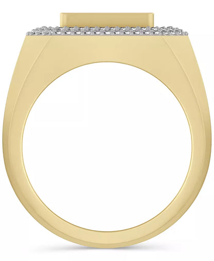 Stunning 1-1/4 Ct. T.W. Men's Diamond Halo Cluster Ring in 10K Gold - Round & Baguette Design