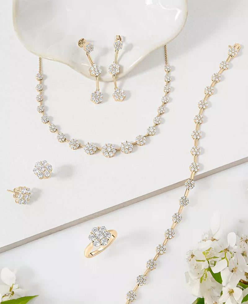 Stunning 2 Ct. T.W. Diamond Flower Cluster Link Bracelet in 14K Gold - Exclusively at Macy's