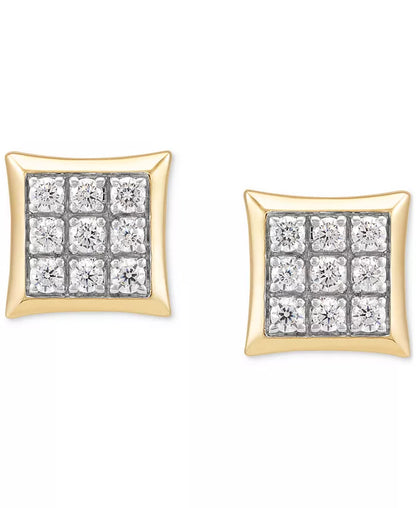 Stunning 1/2 Ct. T.W. Men's Lab Grown Diamond Square Cluster Stud Earrings in 10K Gold