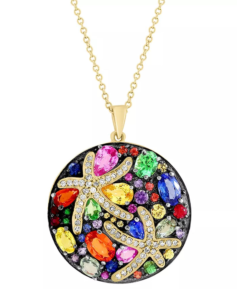 Stunning EFFY® 14K Gold Starfish Pendant Necklace with Multicolor Sapphires and Diamonds - 5-3/8 Ct. T.W.