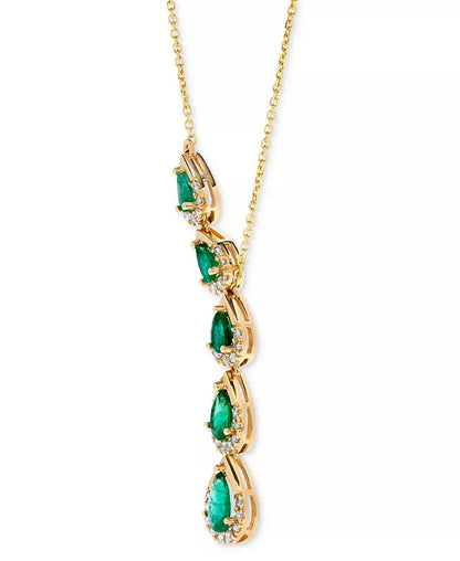 Stunning 14K Gold Lariat Necklace with 1-5/8 Ct. Emerald & 1/3 Ct. Diamond Accents - 16" Length