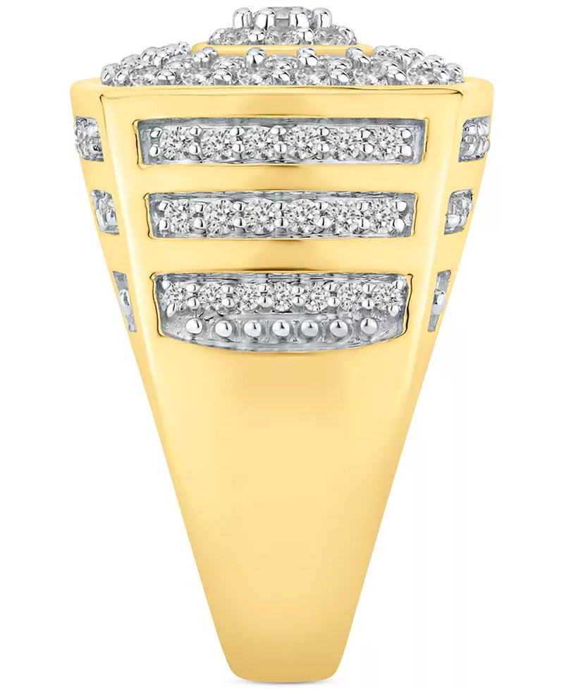 Stunning 2 Ct. T.W. Men's Diamond Multi-Cluster Statement Ring in Luxurious 10K Gold