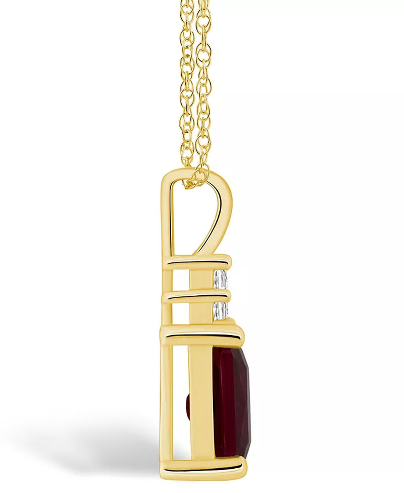 Stunning 2 Ct. Garnet and 1/10 Ct. Diamond Pendant Necklace in Luxurious 14K Yellow Gold