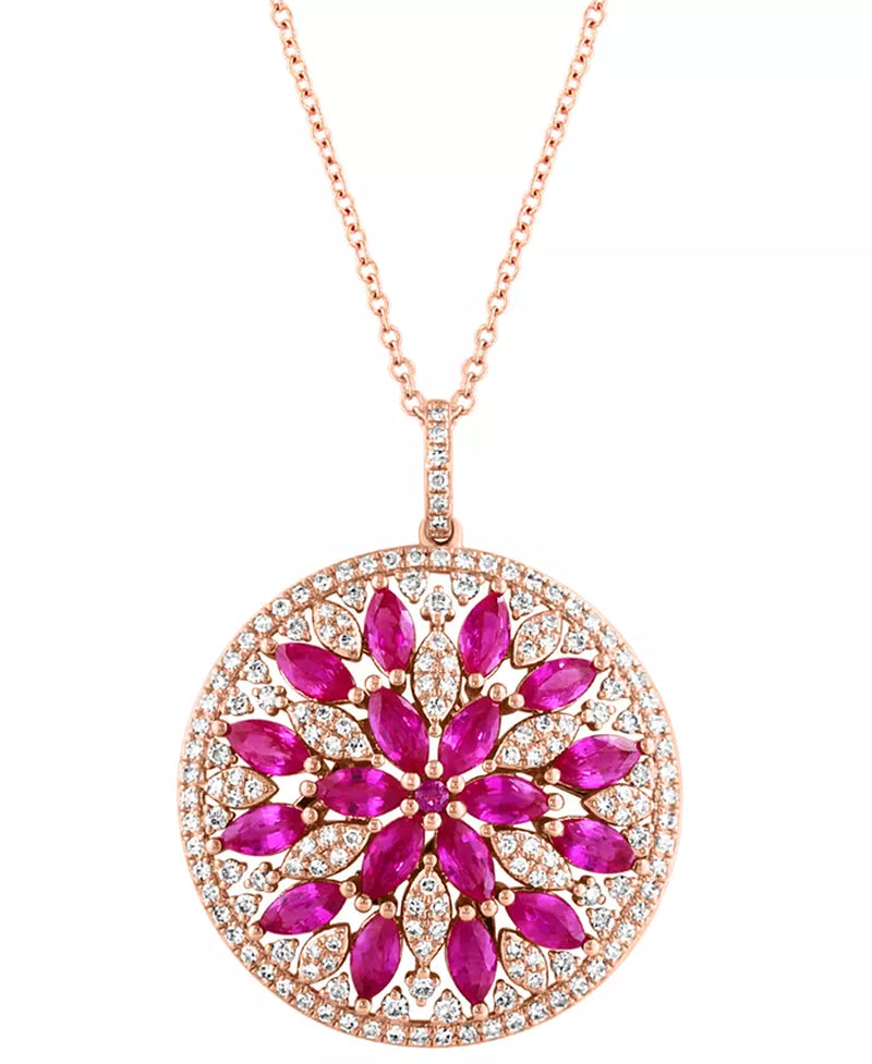 Stunning EFFY® 14K Rose Gold Mandala Pendant Necklace with 2-3/4 Ct. T.W. Ruby & 5/8 Ct. T.W. Diamond