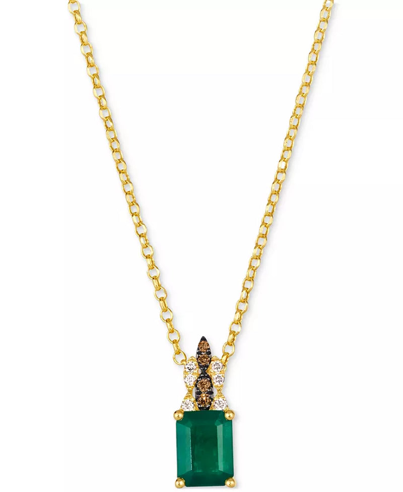 Stunning 14K Yellow Gold 19" Emerald & Diamond Pendant Necklace - 1-1/5 Ct. T.W. Emerald & 1/10 Ct. T.W. Diamond
