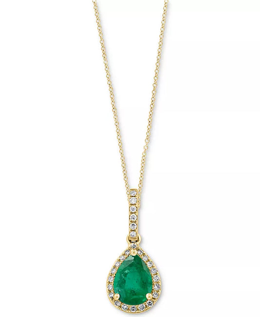 Stunning EFFY® 14K Gold Pendant Necklace with 7/8 Ct. T.W. Emerald & 1/8 Ct. T.W. Diamonds - 18