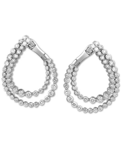Stunning 2 Ct. T.W. Diamond Spiral Shared Prong Hoop Earrings in 10K White Gold