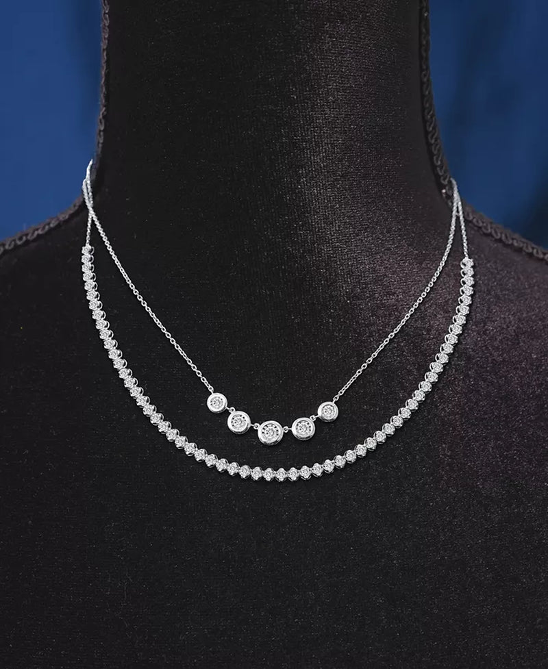 Stunning 2 Ct. T.W. Diamond Bezel Adjustable Tennis Necklace in 14K White or Yellow Gold - Exclusively for