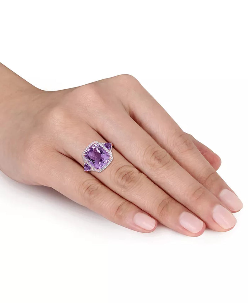 Stunning Amethyst & Diamond Halo Ring in 14K Rose Gold - 5.38 Ct. T.W.