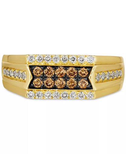 Men's Elegant 14K Gold Chocolate & Nude Diamond Cluster Ring - 1/3 Ct. T.W. & 3/8 Ct. T.W.