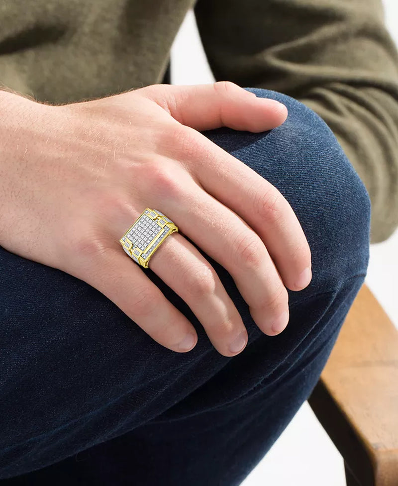 Stunning 1/2 Ct. T.W. Men's Diamond Statement Ring in Luxurious 10K Yellow Gold