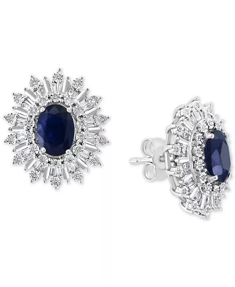 Stunning EFFY® 1/3 Ct. T.W. Sapphire & Diamond Stud Earrings in 14K White Gold - Also Available in Ruby and Emerald!