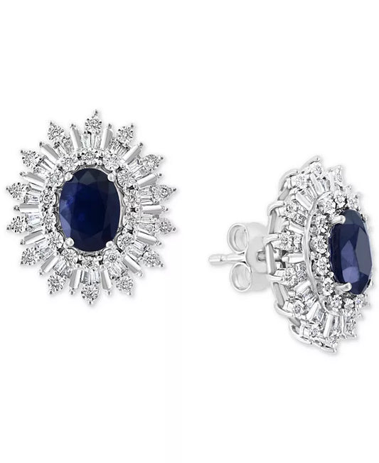 Stunning EFFY® 1/3 Ct. T.W. Sapphire & Diamond Stud Earrings in 14K White Gold - Also Available in Ruby and Emerald!